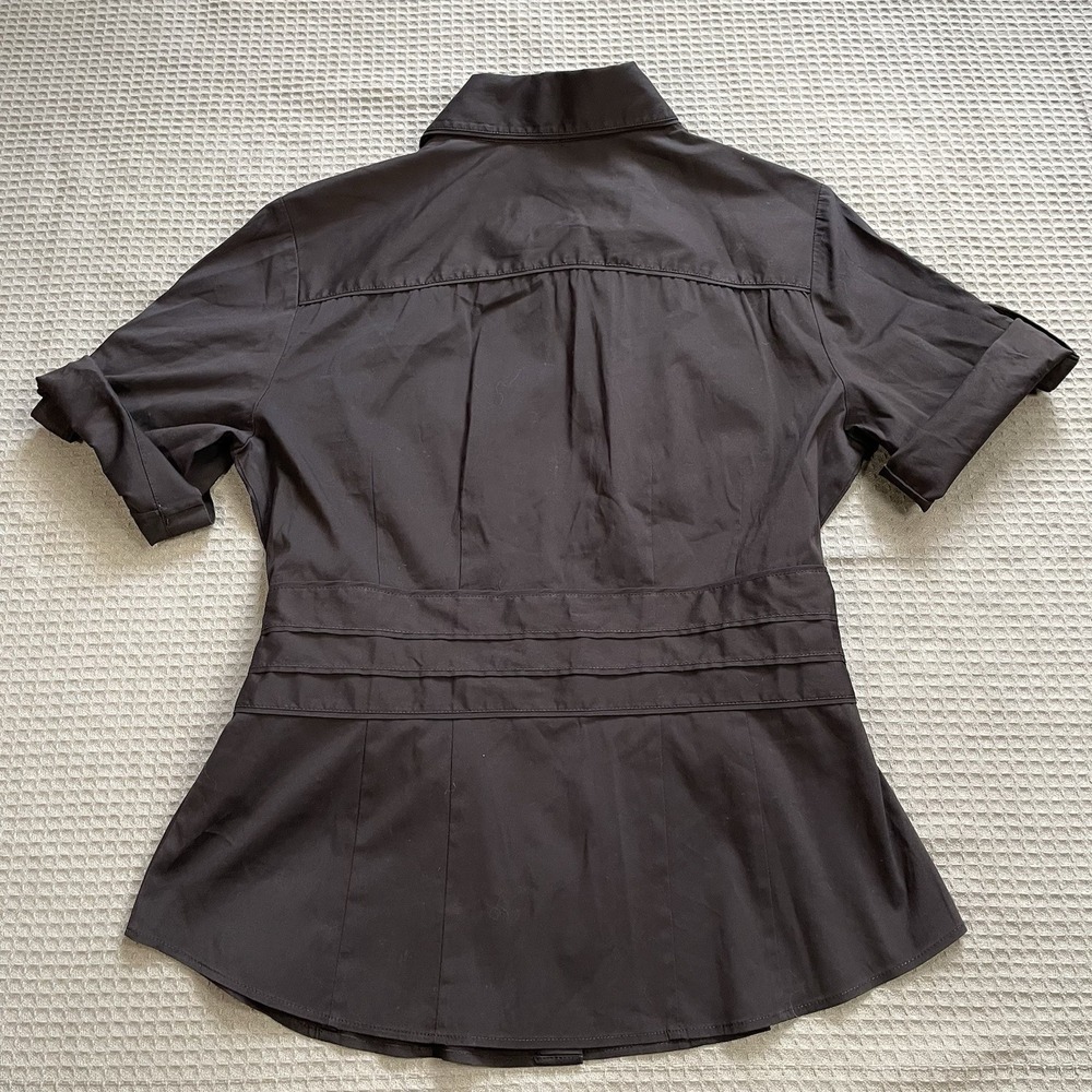 Lafayette 148 New York Utility Shirt 8 Womens Belted Dark Brown Cotton Stretch - Picture 8 of 8